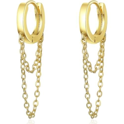 A Girl' Fashion Tassel Chain Earring Gold Color Small Circles Hoop Earrings for Women Wedding Jewelry