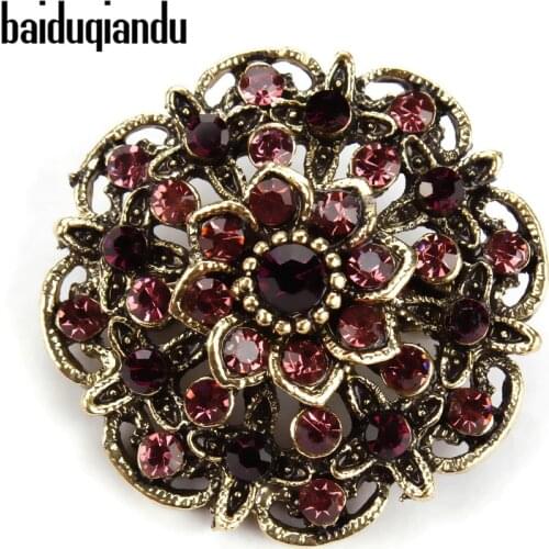 Baiduqiandu Retro Antique Gold Color Plated Crystal Rhinestones Flower Pins and Brooches for Women Dress Party or DIY Bouquets