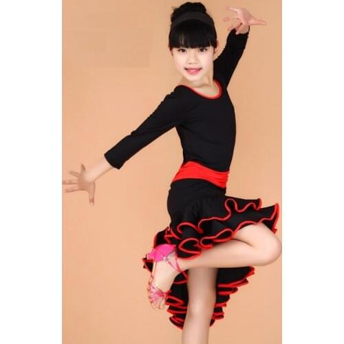 Free Shipping Girls Competition Latin Dance Dress Children Ballroom Salsa Dance Skirt Girls Tutu Dancing Dress Kids Tango Dress