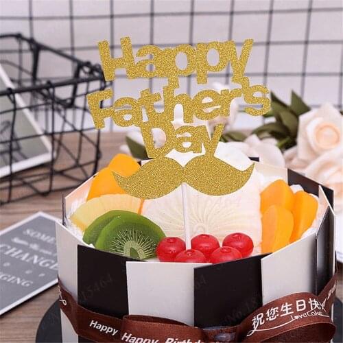 30pcs Glitter Cupcake Toppers DIY Moustache Happy Father Day Cake Topper Flag For Daddys Birthday Party Cake Baking Decor