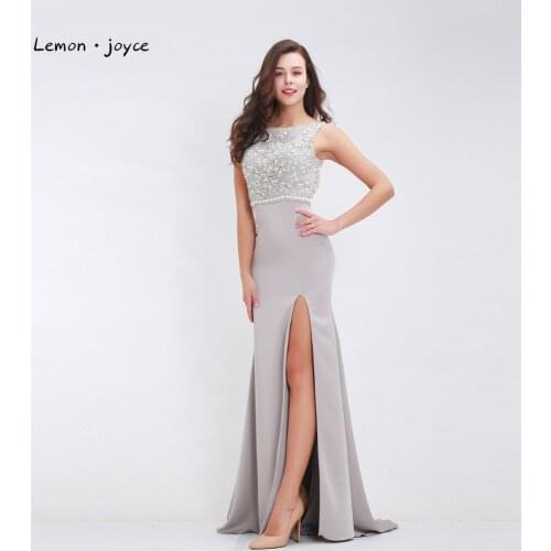 Lemon joyce Crystal Beading Evening Dress Long 2020 Backless Floor Length Formal high slit Prom Gown vestidos de noiva Plus Size