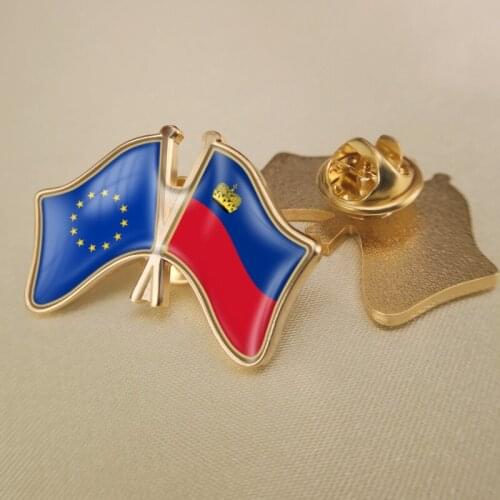 European Union and Liechtenstein Crossed Double Friendship Flags Lapel Pins