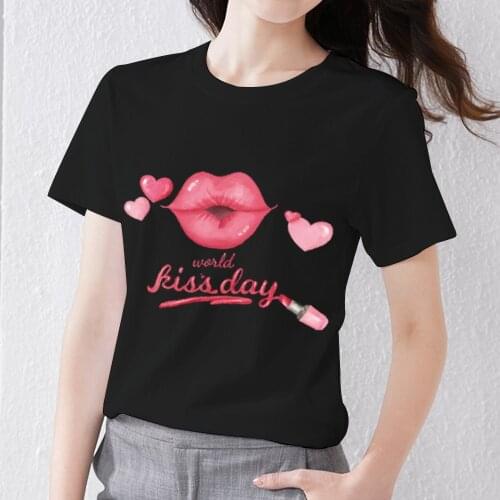 Summer Womens T-shirt Street Print Sexy Red Lips Love Pattern Series Ladies Comfortable Short Sleeve Breathable Clothes Top