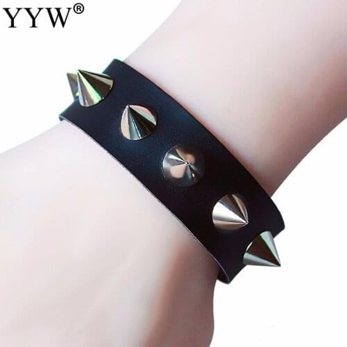 Gothic punk Rock Unisex Bracelet women men Leather Bracelet with rivet stud can adjustable Hiphop black Wholesale