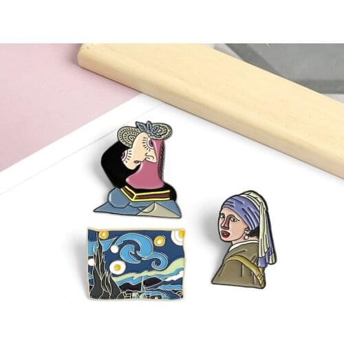 Famous Painting Enamel Pin Starry Night Dream Het meisje met de parel Brooches Bag Lapel Pin Art Badge Custom Jewelry Gift