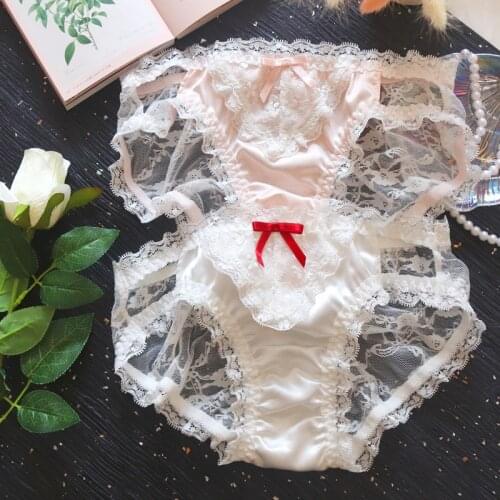 Kawaii Sexy Lace Underwear for Women Lingerie Seamless Romantic White Pink Panties Briefs Plus Size Thong See Through Underpants