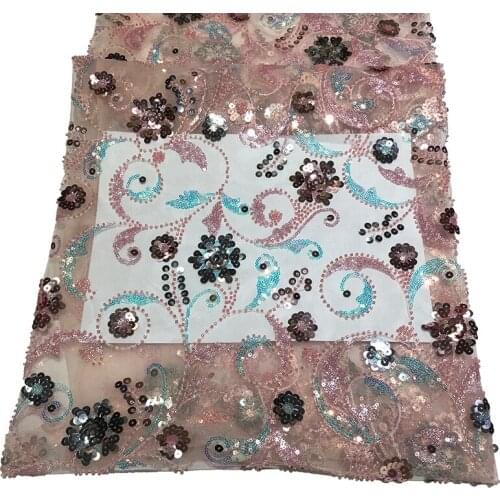 Colorful Floral Bridal French Beaded Lace with Sequins Fabric Luxury Quality Embroidery Transparent Tulle Party Dress Material