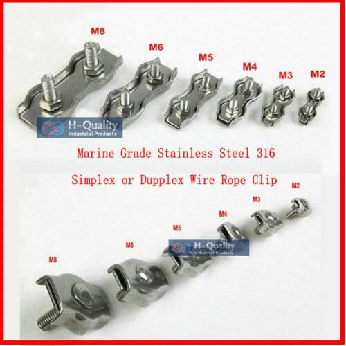 HQ MD01 MARINE Grade Stainless Steel 316 Simplex or Duplex Wire Rope Clip Connect Fixing Wire Cable Clamps Caliper M2-M8