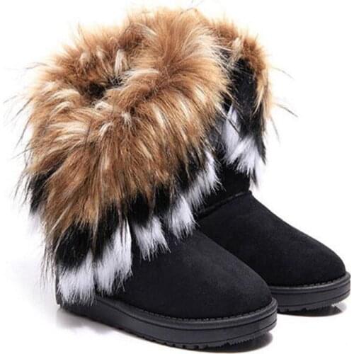 Fashion Womens Boots Winter New Snow Boots in The Tube imitation Fox Hair Ladies Cotton Boots Comfortable Warm Womens Boots