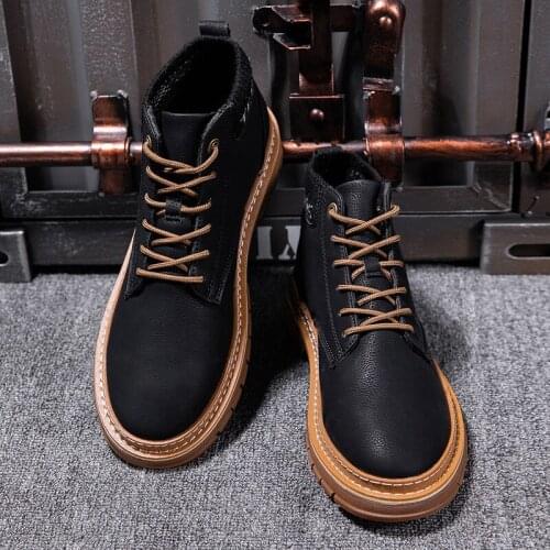 New Mens Martin Boots Flying Woven Neckline Mens Work Boots Retro Style Lace Up Casual Shoes Mens Work Boots Winter