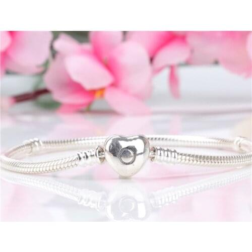 Authentic 100% 925 Sterling Silver Fashionable Heart-shaped Buckle Snake Bone Chain Bangle & Bracelet