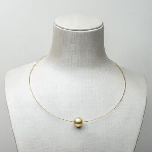 18k Yellow Gold Light Golden South Sea Cultured Pearl Necklace 12.2mm 16-18"