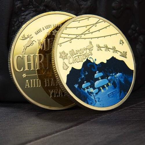 Merry Christmas Santa Claus Happy New Year Commemorative Coin gold silver Plate Souvenir Collectible Art