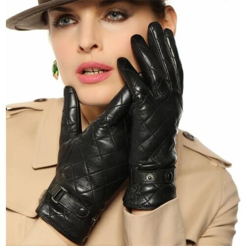 2020 NEW Womens Genuine Leather Gloves Female Fashion Elegant Sheepskin Gloves Autumn Winter Warm Velvet Lined L121NC-1