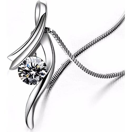Genuine 925 Sterling Silver NEW Fashionable Design Pendant Necklace CZ Wedding Jewelry Pretty Chain For Women/Grils