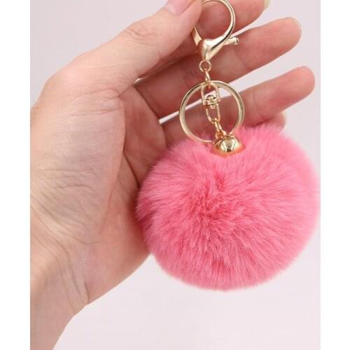 Pompom Fake Rabbit Ball Key Chain for Women Faux Fur Pom Pom Charm Girls Car Bag Keychain Keyring DIY Accessories