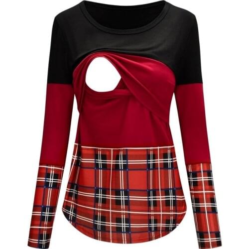 Casual Patchwork Women Long Sleeve Maternity Clothes Nursing Tops Breastfeeding Shirt Ladies T-Shirt Loose Pregnancy Clothes