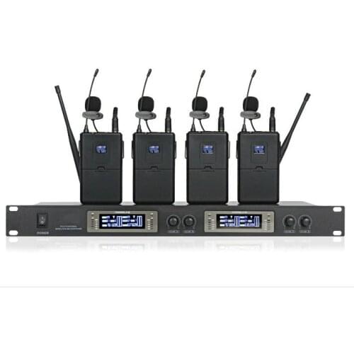 Dual 4 Channel LED Professional Wireless Lavalier Microphone System Collar clip set Microfone