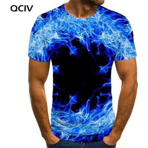 QCIV Brand Flame T-shirt Men Blue Anime Clothes Abstract T-shirts 3d Harajuku Funny T shirts Short Sleeve summer Cool Slim