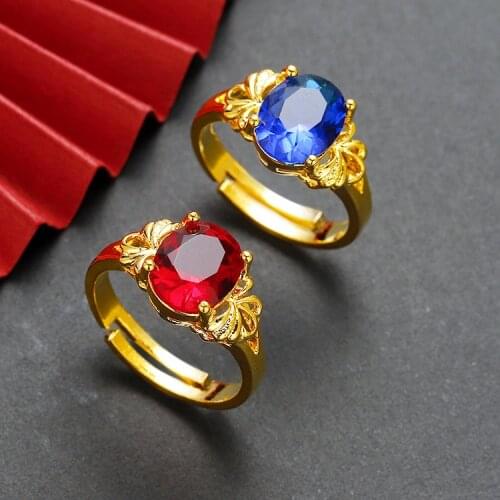 Luxury Four Claw Oval Crystal Ring Elegant Lady Inlay Zircon Gold Color Adjustable Ring Fashion Charm Women Cocktail Jewelry