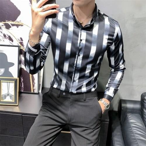 Korean Men Plaid Shirts Fashion 2021 Long Sleeve Men Work Shirt All Match Simple Printed Blouse Men Clothing Slim Fit Tuxedo 3XL