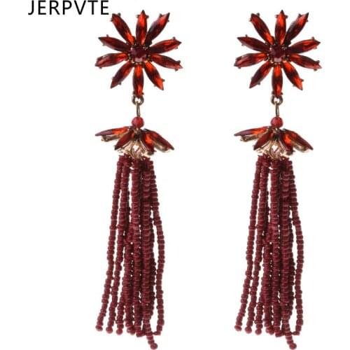 JERPVTE 2018 Hot Sale ZA Geometric Statement Drop Earrings Handmade Trendy Ethinc Long Red Beads Tassel Earrings Wedding Bijoux