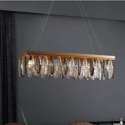 Modern Luxury Dining Room Led Pendant Lights Rectangle Gold Copper K9 Lustre Led Pendant Lighting E14 Hanging Lamp Luminarias