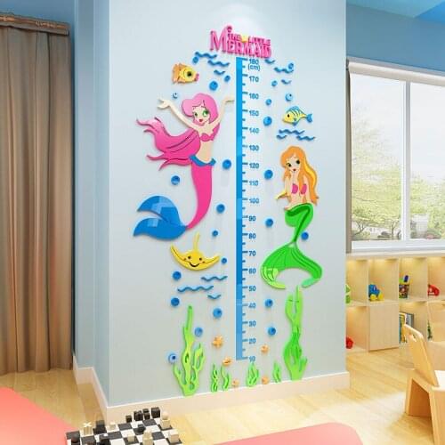 Mermaid Measure Height Sticker wall ruler Classic cartoon DIY +3d wall stickers for living room bedroom wall Art Decor Sticker