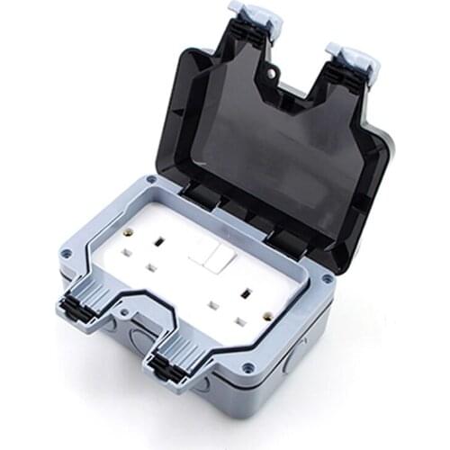IP66 Outdoor Wall Storm Switch UK Plug Weatherproof Double Outlets 220V Waterproof Socket 13A 2 Gang Storm Switched Power Plug
