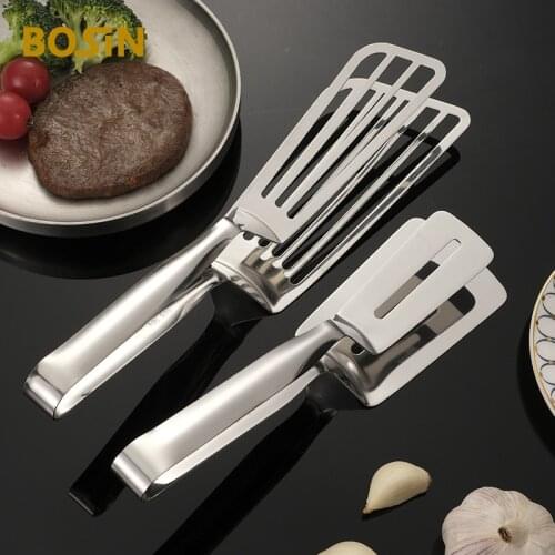 Stainless Steel Food Fried Tongs Fish Steak Spatula Bread Pizza Clip Tong BBQ Grilling Non-Stick Barbecue Tools