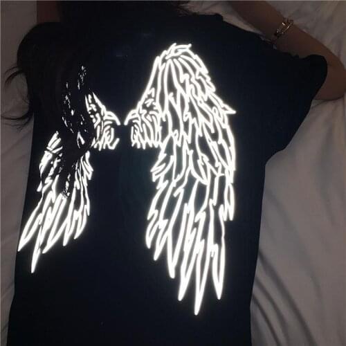 S-8XL Dark Line Reflective Wings O-neck Short-sleeved T-shirt Female Street Loose Couple Oversized T-shirt Half-sleeved Shirt