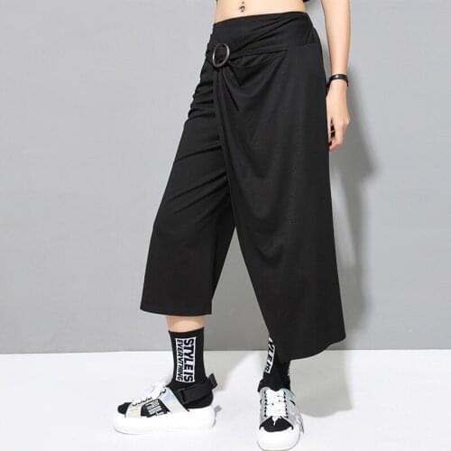 Womens summer fashion new dark personality splice asymmetrical fake two fashion pants skirt