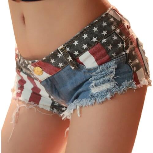 Women Shorts Jeans Summer Mini Shorts Sexy USA Flag Print Hole Destroyed Booty Denim Short Feminino mujer Plus Size Shorts