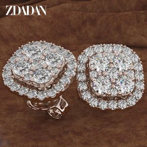 ZDADAN 925 Sterling Silver Classic Square Stud Earrings For Women Shiny Zircon Earring ValentineS Day Gift Wedding Jewelry