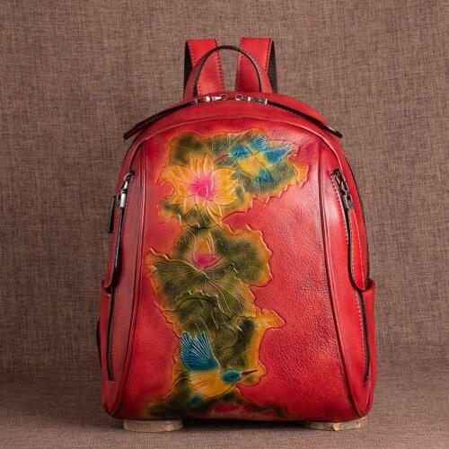 Women Genuine Leather Backpack Knapsack USB Charging Port Book Bag Satchel First Layer Cowhide Female Daypack Rucksack Fashion