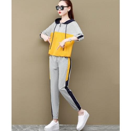 2021 Summer Stitching Color Tracksuit Womens Casual Sports Suit And Sweatpants Jogging Femme 2 Pieces Set Plus Size 3XL