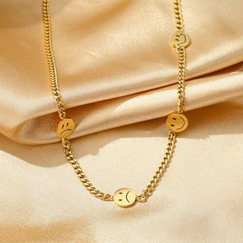 MEYRROYU Stainless Steel Three Color Crying Smile Face Necklace For Female Clavicle Chain 2021 Trendy Fashion Party Gift Jewelry
