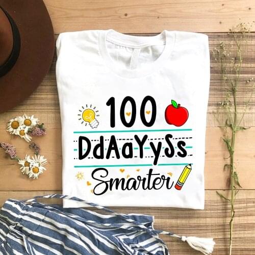 100th Day of School Teacher T Shirt 100 Days Smarter Shirt Back To School Graphic Cotton Tees
