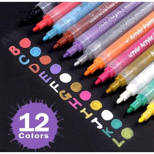 12/24 Colors Acrylic Paint Pens Markers Set Fabric Painting Acrylic Drawing Pens For Rock Painting Fabric Photo Album DIY Craft