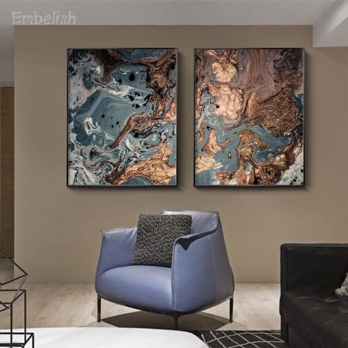 Embelish 2 Pieces Hot Selling Golden Paints Nordic Style Wall Pictures For Living Room HD Canvas Paintings Home Decor Pictures