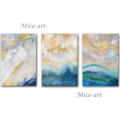3PCS Group Oil Painting 100% Hand-painted Abstract Gold Foil Texture Canvas Acrylic Paintings Wall Art High Quality Artwork