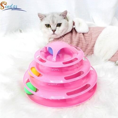 4 Levels Pet Cat Toy Funny Tower Tracks Disc Cat Tracks Toys Training Intelligence Amusement Plate Cat Ball Toys For Cats Kitten