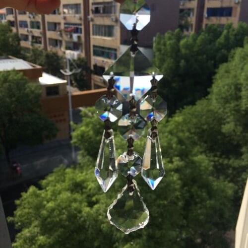 5pcs Asia nice crystal 38mm pendants glass drop chandelier parts prism 14mm octagon beads left shape butterfly Metal connector