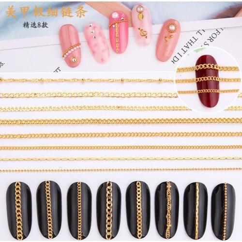 50cm Width 1/2/3mm Japanese 3D Gold/KC Gold/Silver Nail Metal Steel Ball Chain Punk Style DIY Nail Art Decoration Luxury Chain