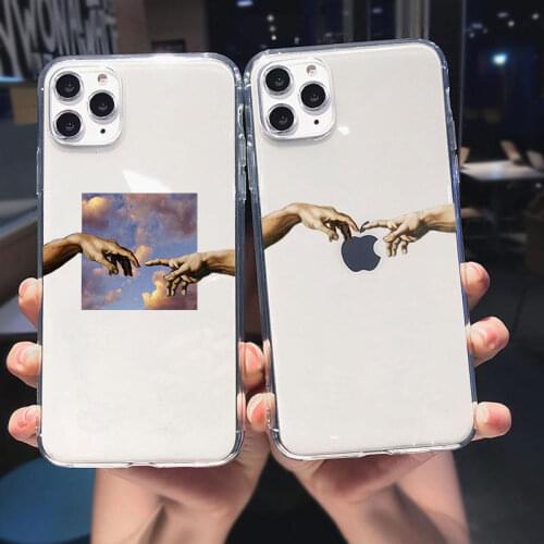Funny Hand Creation of Adam Cell Phone Case for iPhone 11 12 Pro Max SE 2020 6s 7 8 Plus X XS XR XS Max Art Fresco Michelangelo