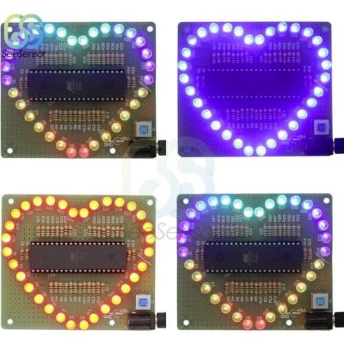 Colorful LED Lamp Heart Shape Electronic DIY Kit Water Light Kit LED Love Light Electronic Production DIY Kits Heart Shaped