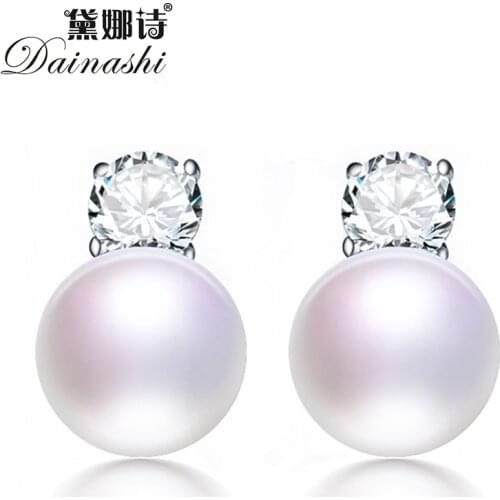 Dainashi 925Sterling Silver Zircon Square Earrings Natural Freshwater Pearl Geometric Stud Earrings Fine Jewelry gift for wonmen