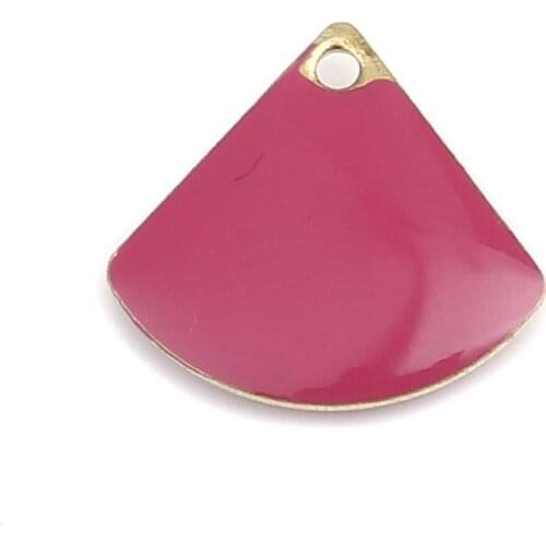 Doreen Box Copper Enamelled Sequins Charms Gold Color Metal Geometric Colorful Fan-shaped Pendants Jewelry 13mm x 12mm, 10 PCs