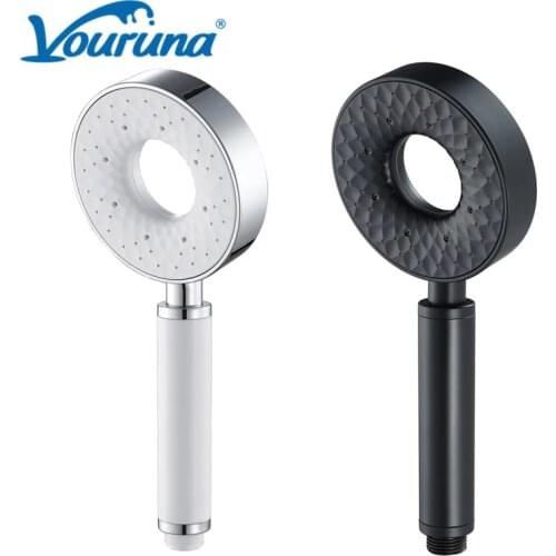 VOURUNA ABS Rain Hand Shower Round Black/White Shower Accessories 3 Functions Handheld Shower Head For Hotel Bathroom Home
