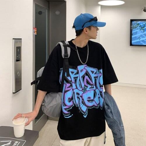 Letter graffiti printed short-sleeved T-shirt men women summer personality loose street casual hip-hop tops goth punk streetwear